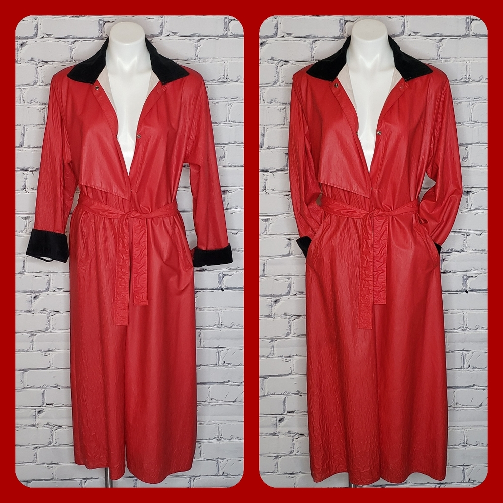 Vintage Talbots Red Vinyl Trench Coat